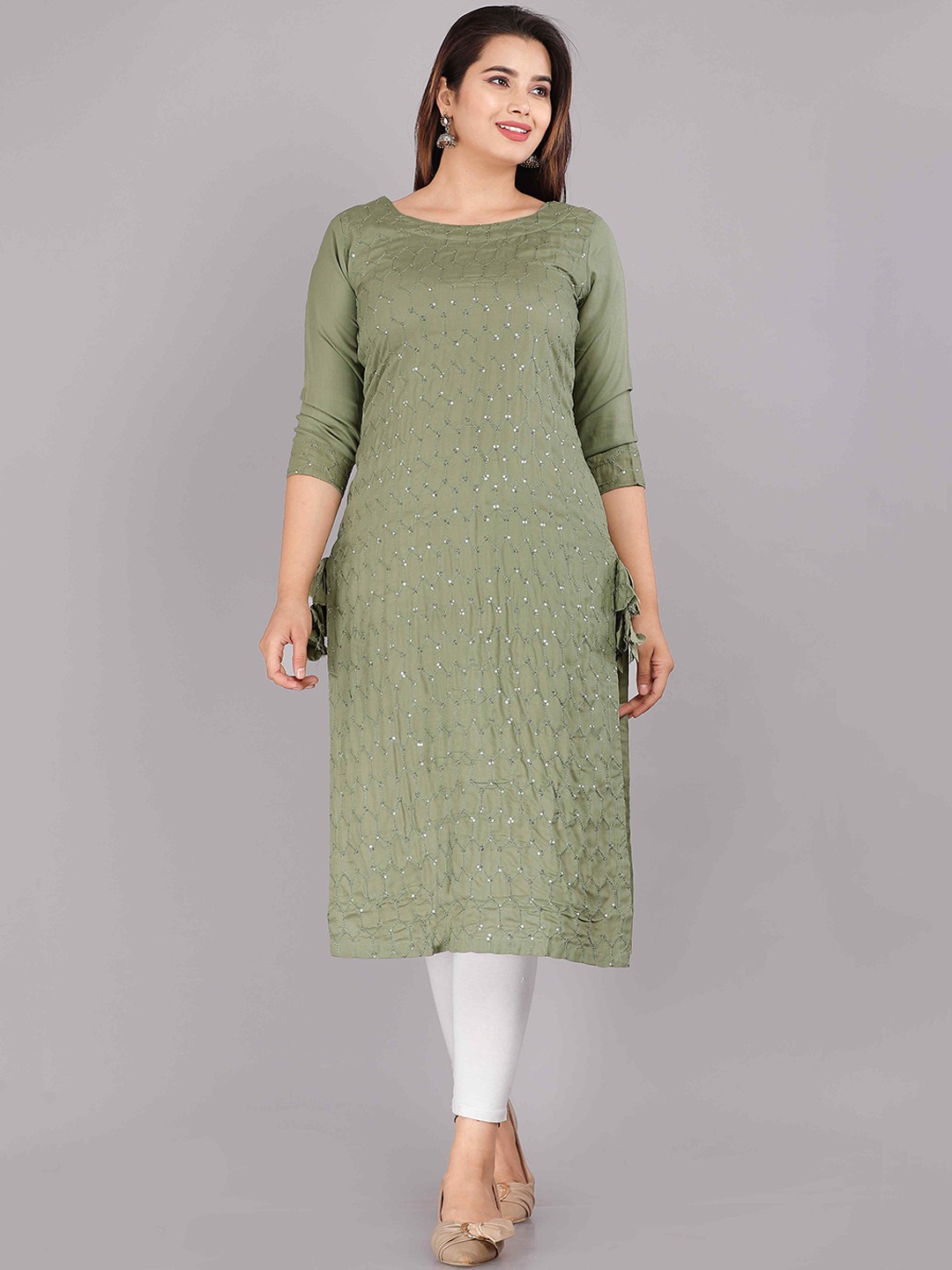 

HIGHLIGHT FASHION EXPORT Ethnic Motifs Embroidered Straight Kurta, Green