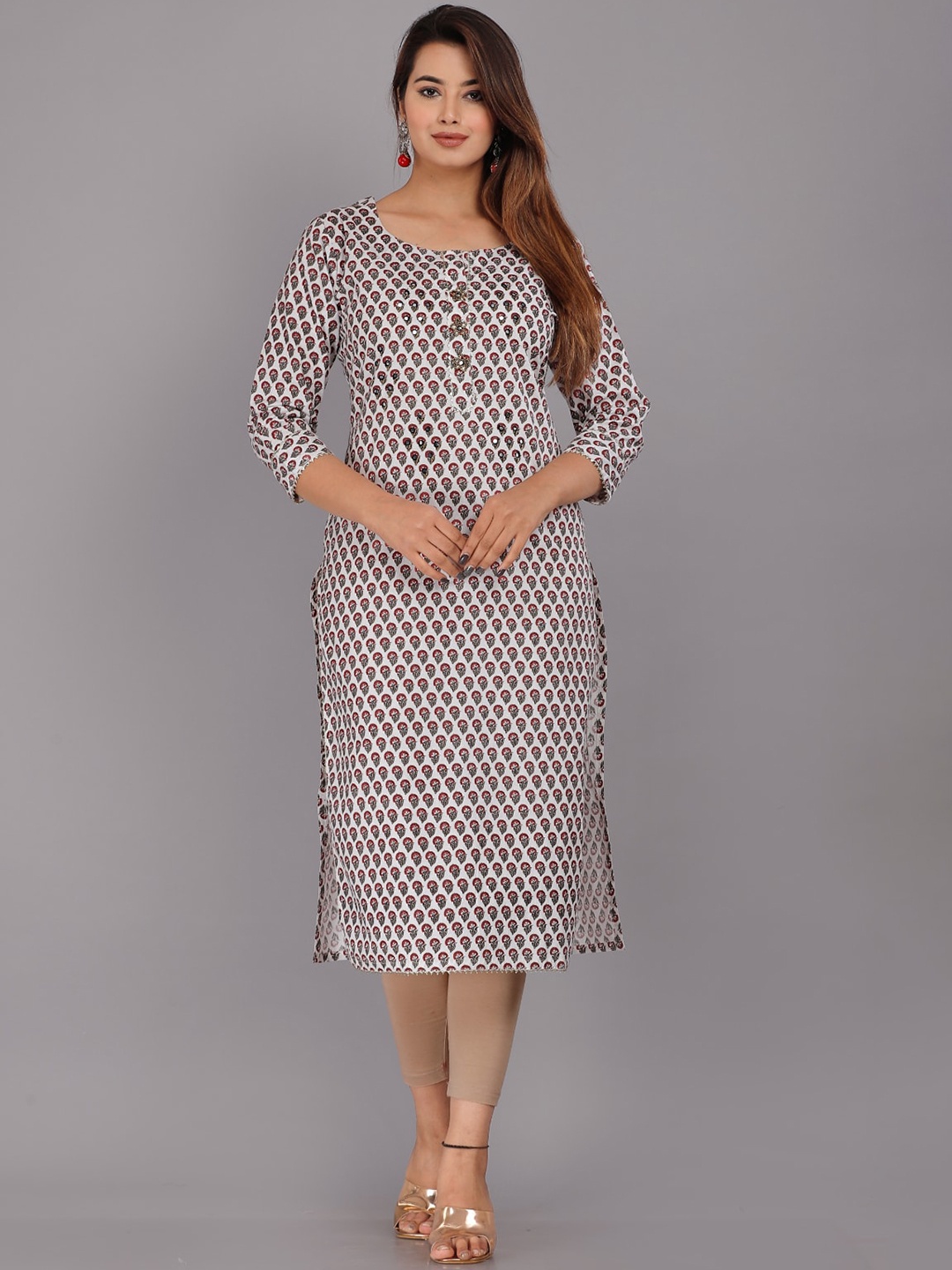 

HIGHLIGHT FASHION EXPORT Floral Printed Cotton Straight Kurta, Maroon