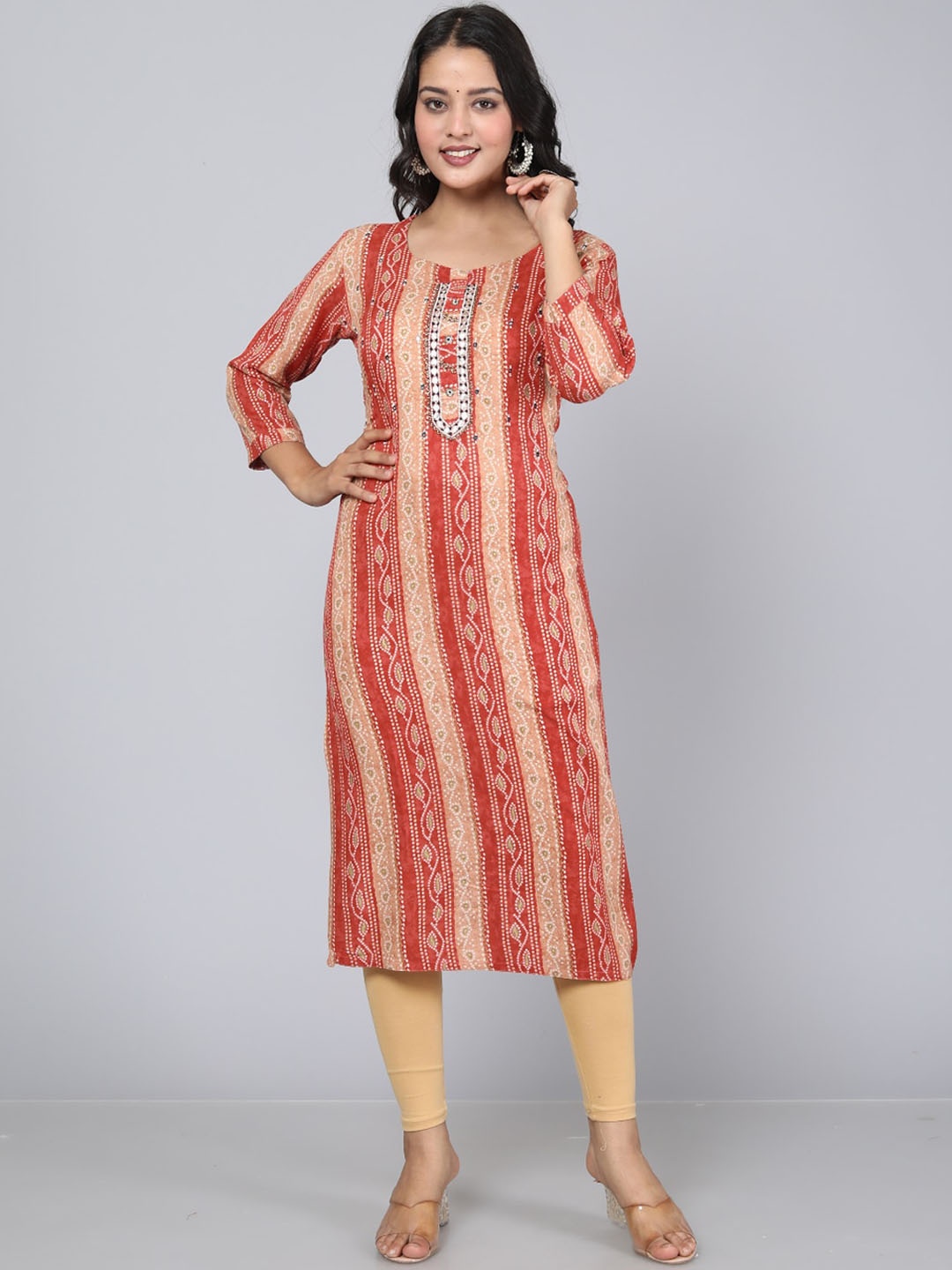 

HIGHLIGHT FASHION EXPORT Bandhani Printed Straight Kurta, Red