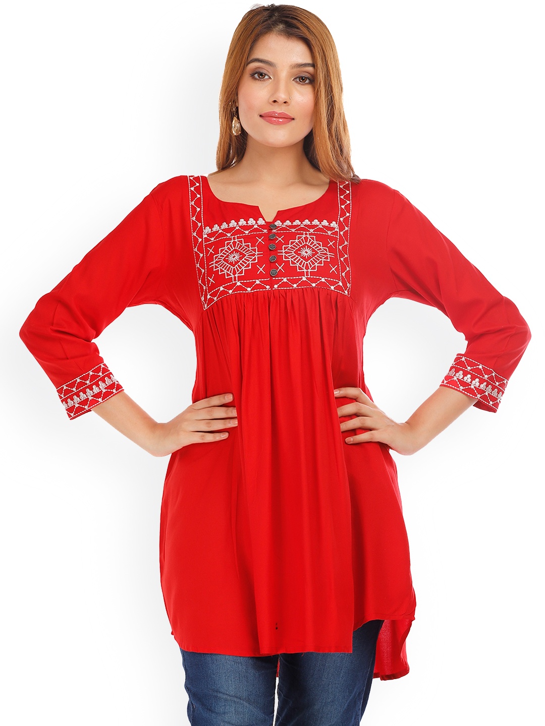 

HIGHLIGHT FASHION EXPORT Women Embroidered Gotta Patti Kurta, Red