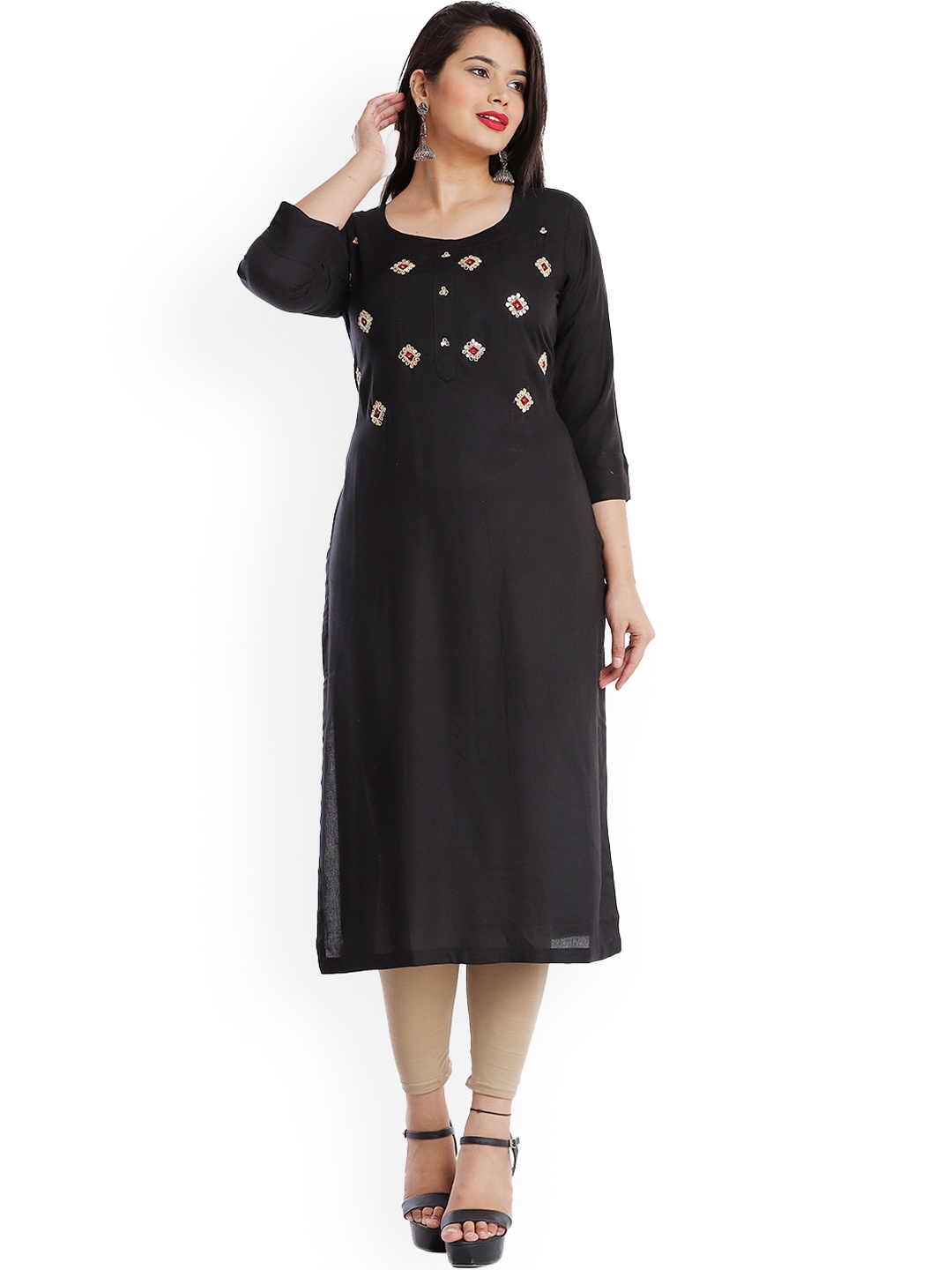 

HIGHLIGHT FASHION EXPORT Embellished Straight Kurta, Black