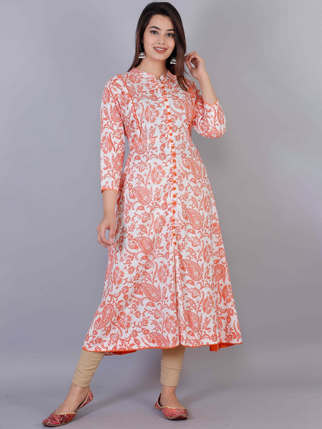 

HIGHLIGHT FASHION EXPORT Floral Printed Gotta Patti Anarkali Kurta, Orange