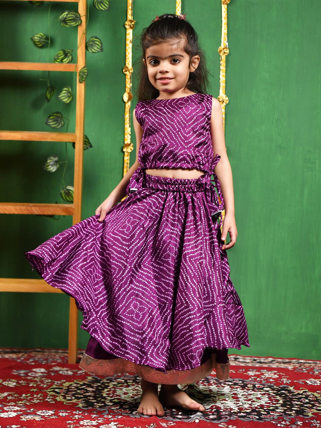 

Rangpur Girls Printed Ready to Wear Lehenga &, Purple
