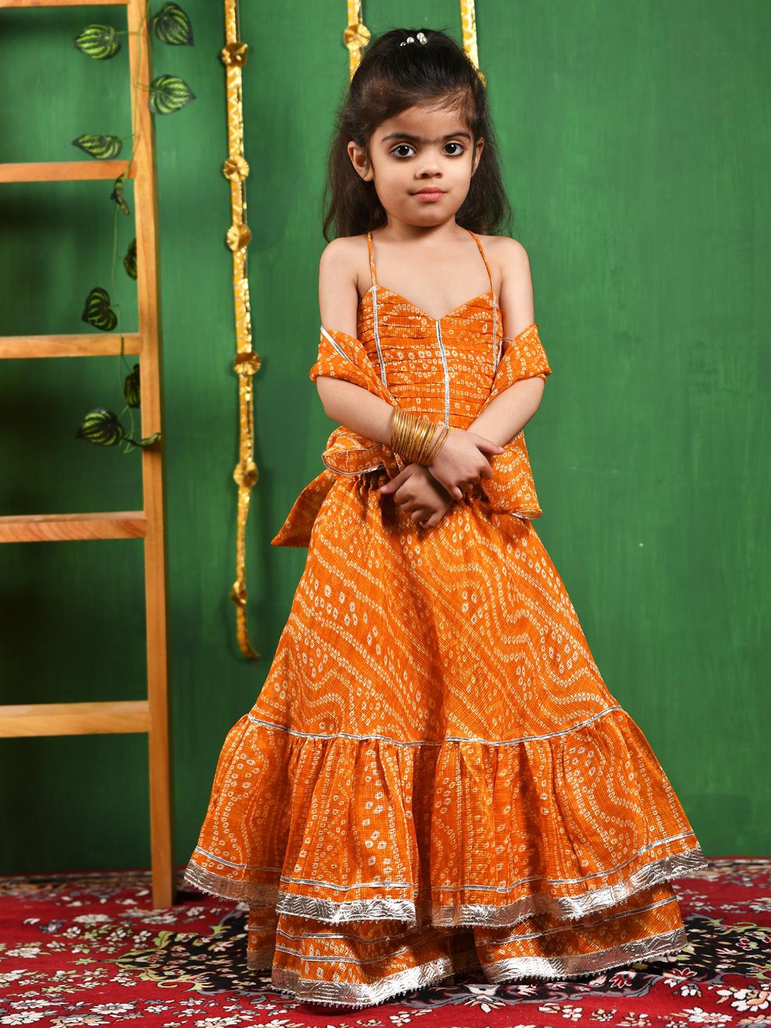 

Rangpur Girls Printed Ready to Wear Lehenga &, Mustard