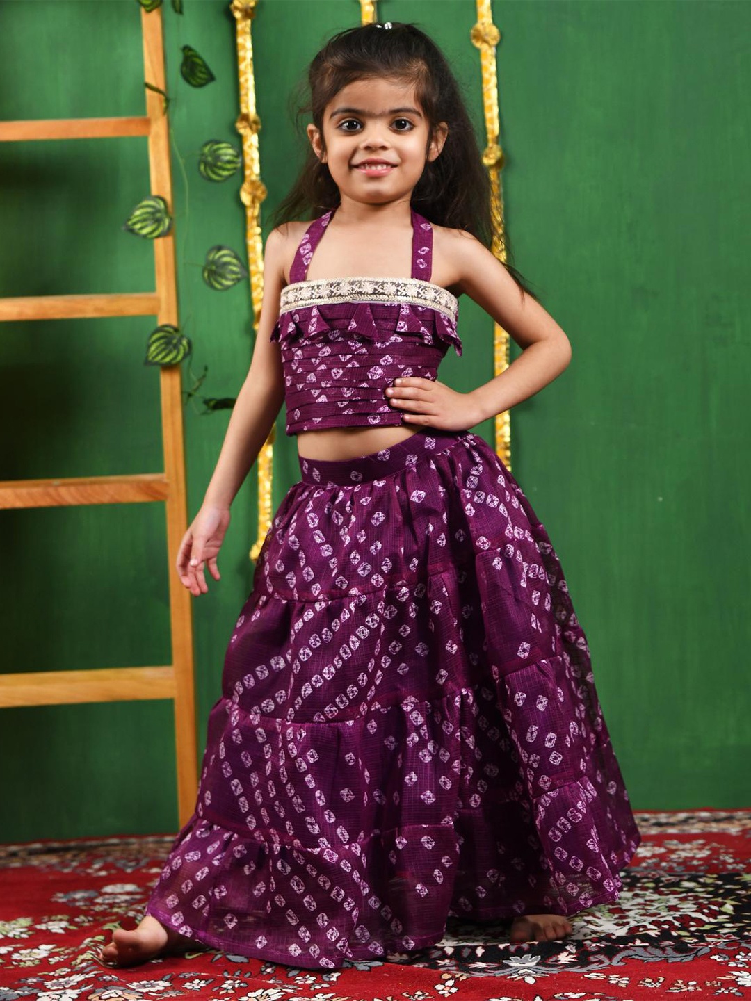 

Rangpur Girls Printed Ready to Wear Lehenga &, Purple