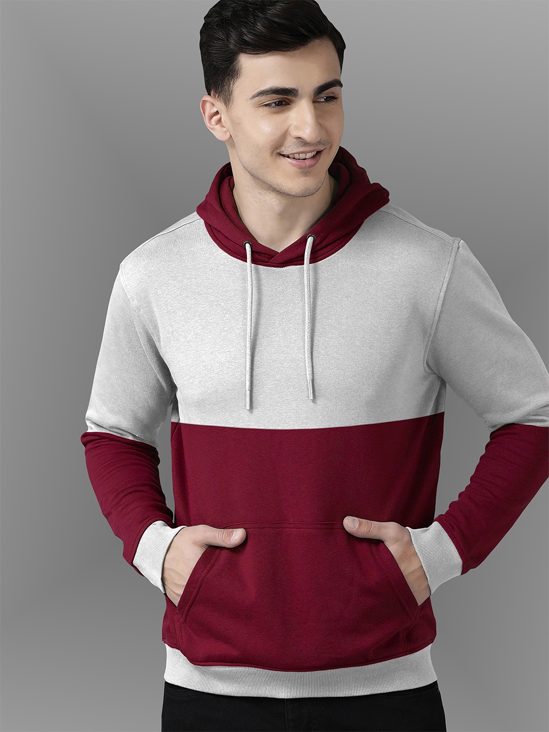 

BAESD Colourblocked Hooded Pullover Sweatshirt, Maroon