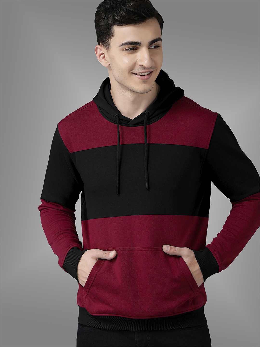 

BAESD Colourblocked Pullover Hooded Sweatshirt, Maroon
