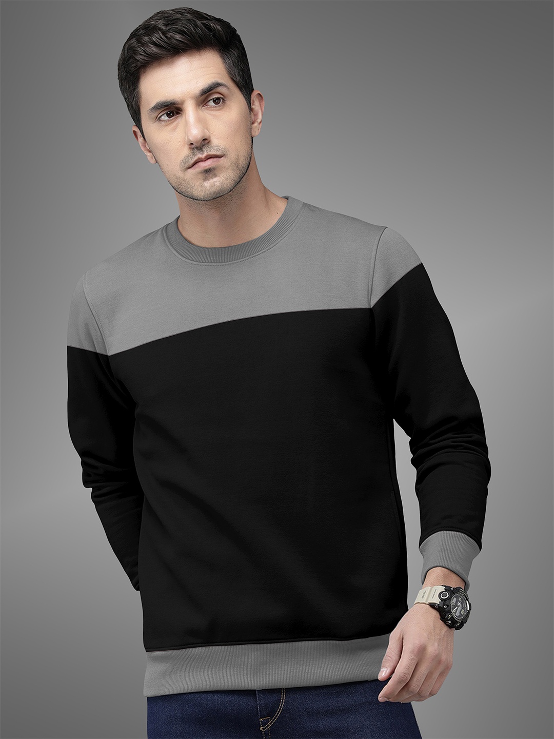 

BAESD Colourblocked Fleece Pullover Sweatshirt, Black