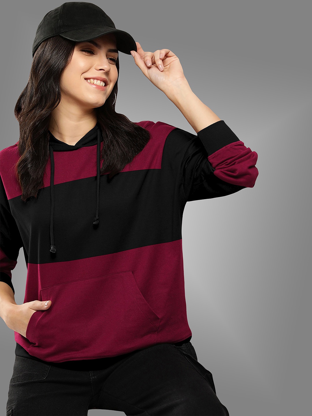 

BAESD Colourblocked Hooded Pullover Sweatshirt, Maroon