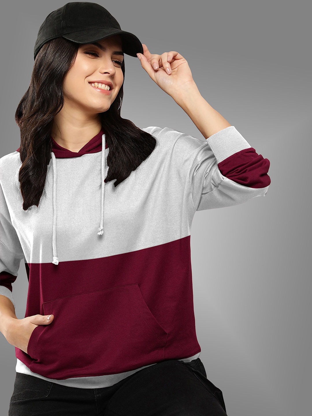 

BAESD Colourblocked Pullover Hooded Sweatshirt, Maroon