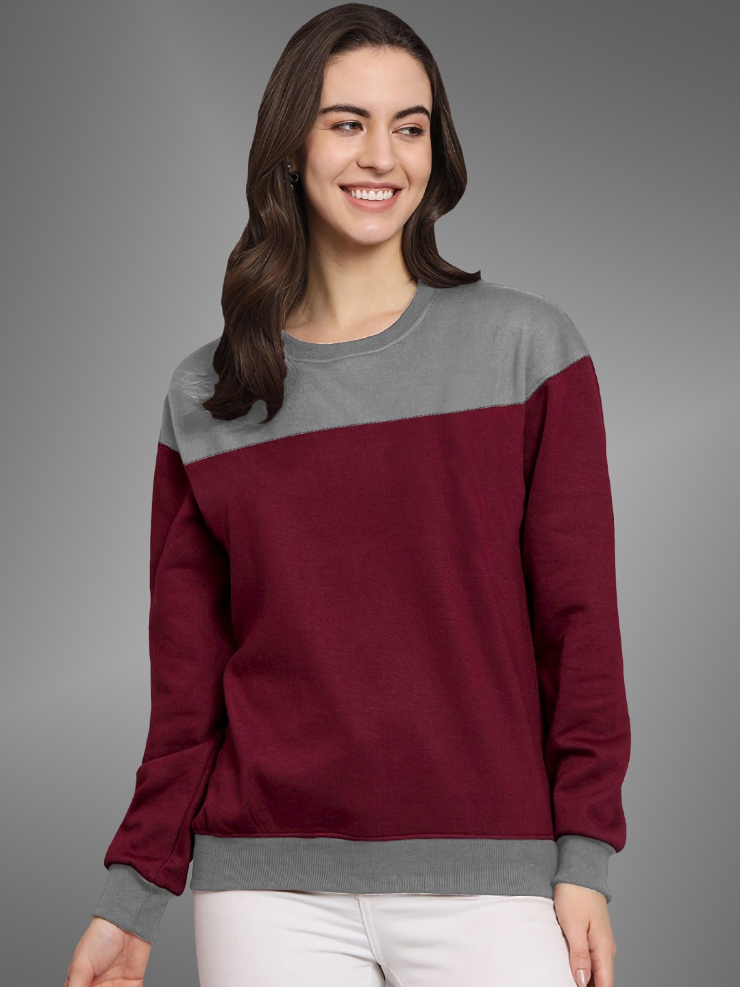 

BAESD Round Neck Long Sleeves Pullover Ribbed Hem Colourblocked Sweatshirt, Maroon
