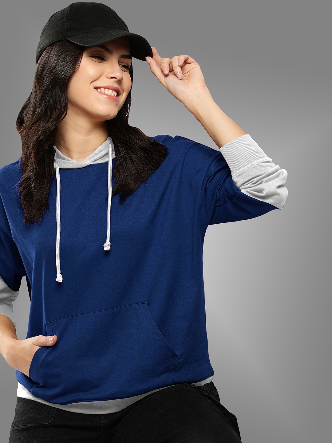 

BAESD Hooded Long Sleeves Kangaroo Pocket Ribbed Hem Pullover Sweatshirt, Blue