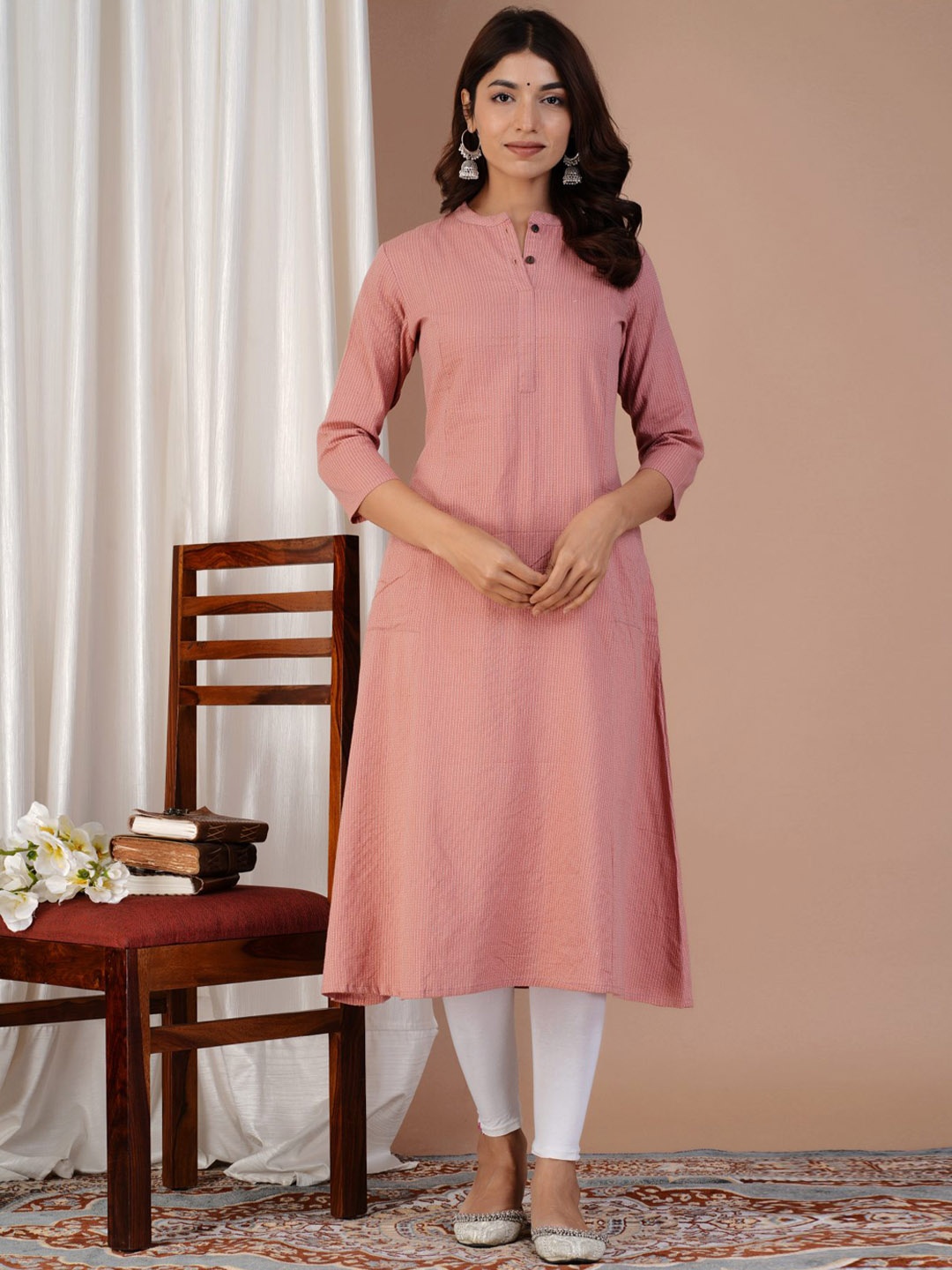 

SIDDHANAM Women Flared Sleeves Kurta, Peach