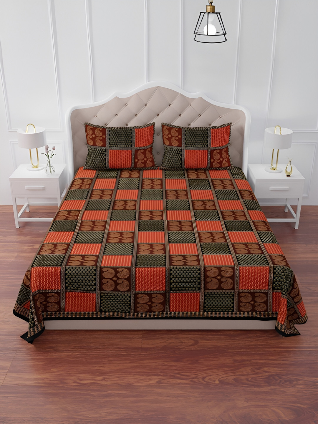 

The Craft Monk Black & Brown Printed Cotton 240 TC King Bedsheet With 2 Pillow Covers