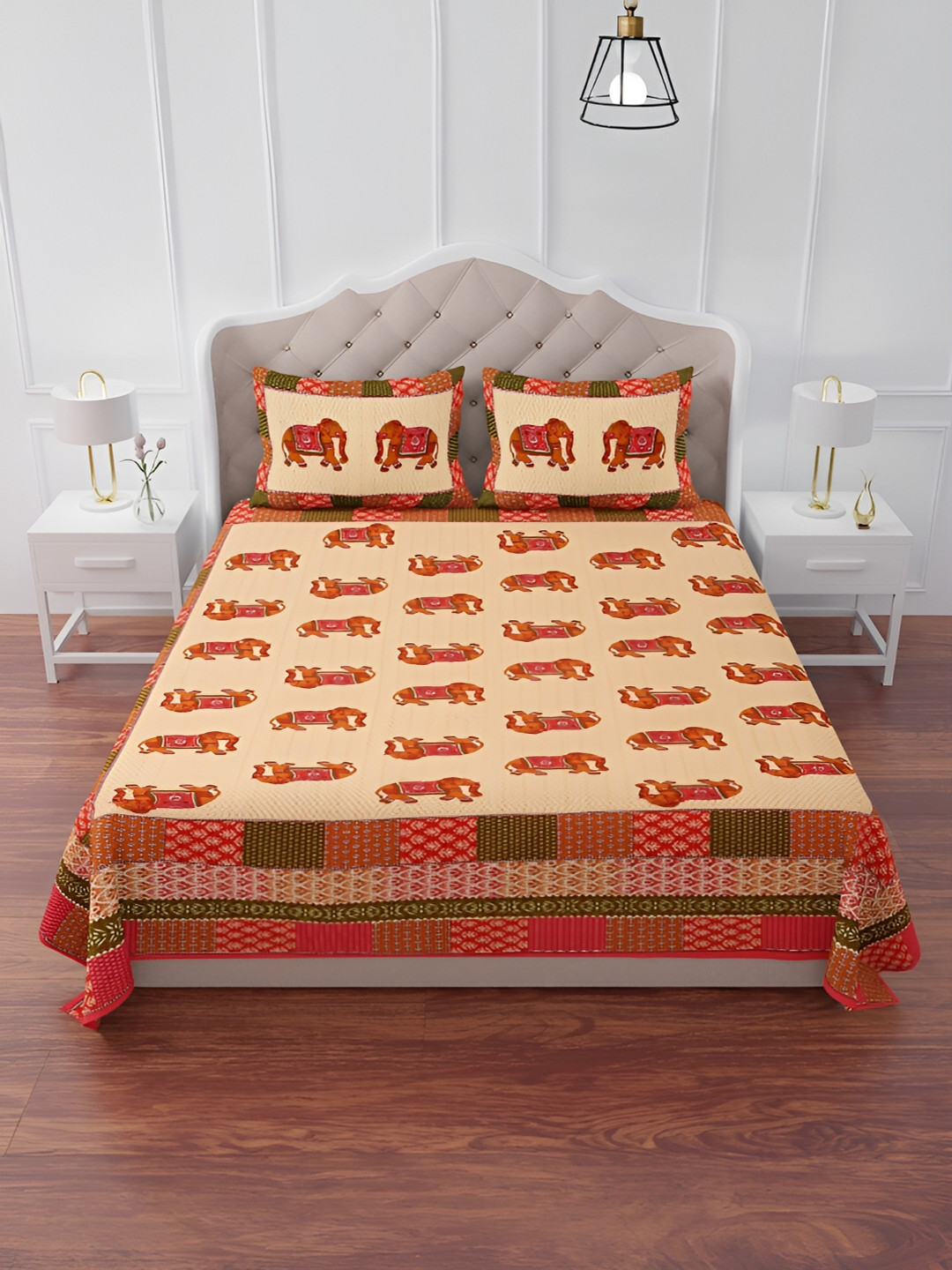 

The Craft Monk Pink & Beige Printed Cotton 240 TC King Bedsheet With 2 Pillow Covers