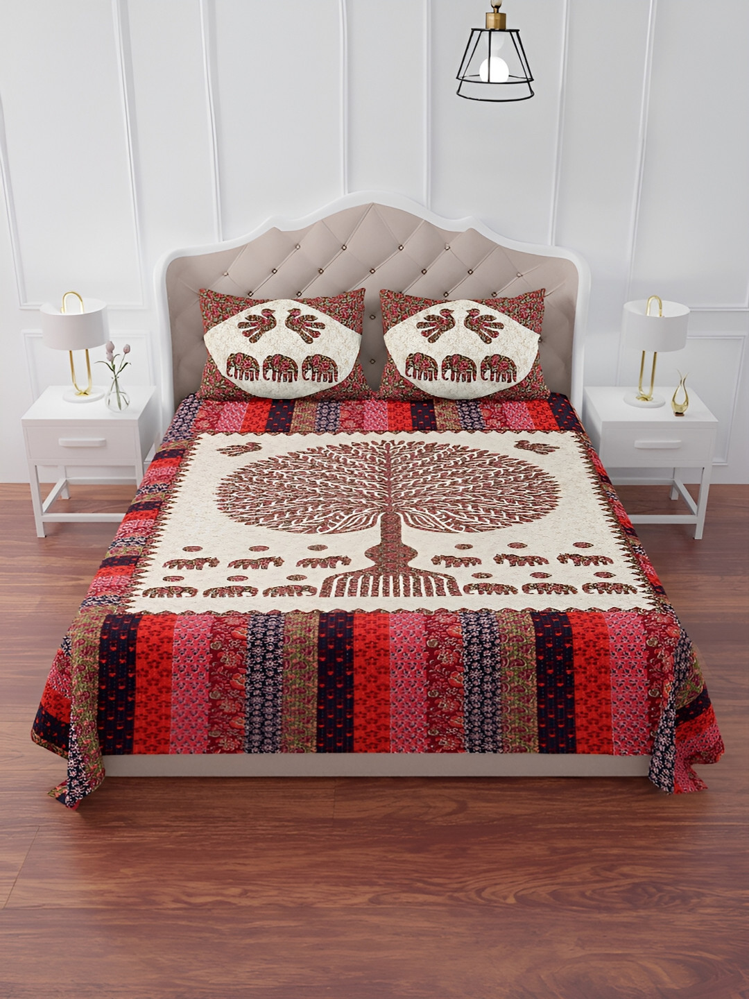 

The Craft Monk Brown Conversational King Bedsheet with 2 Pillow Covers
