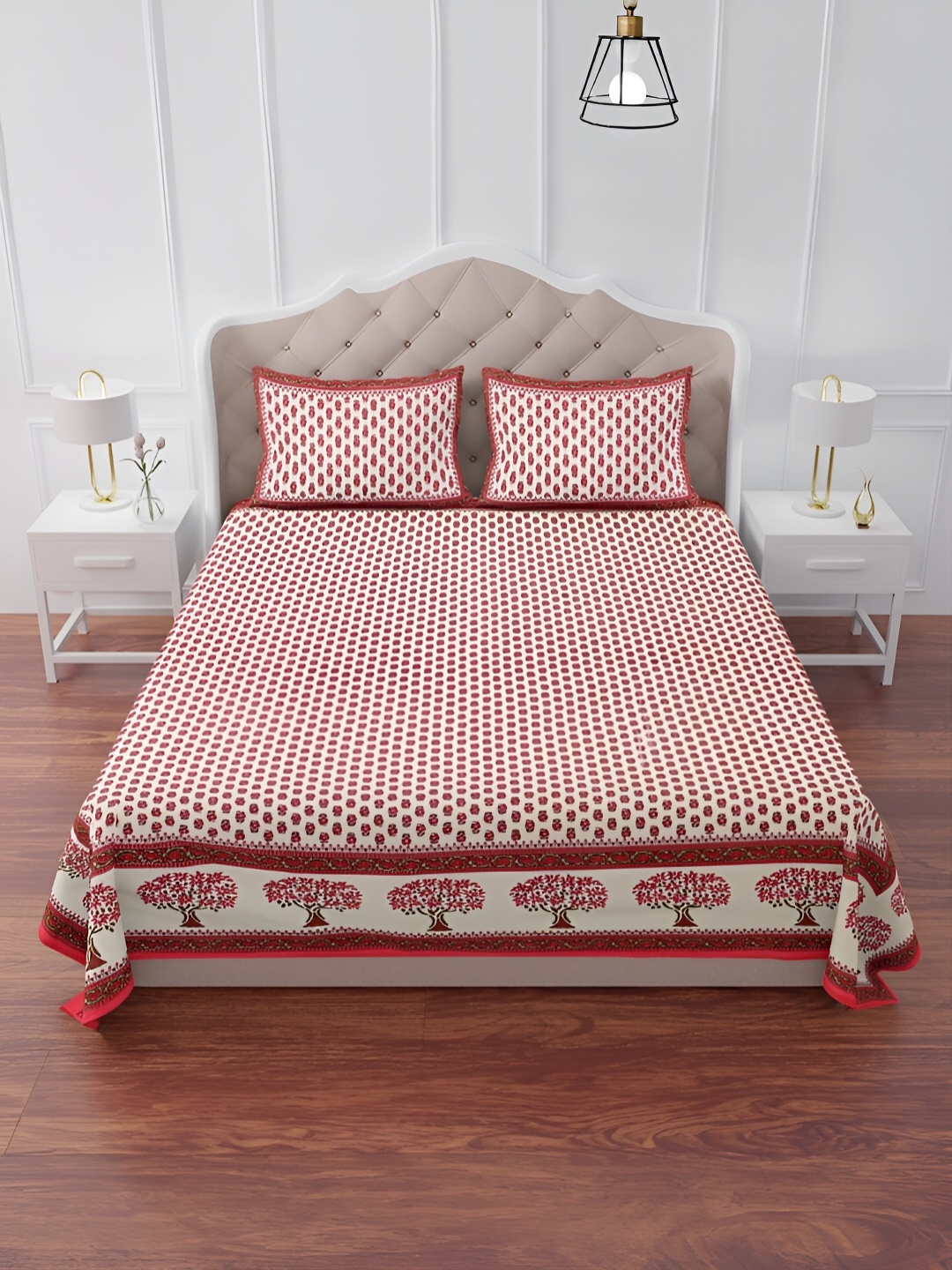

The Craft Monk Pink Floral King Bedsheet with 2 Pillow Covers