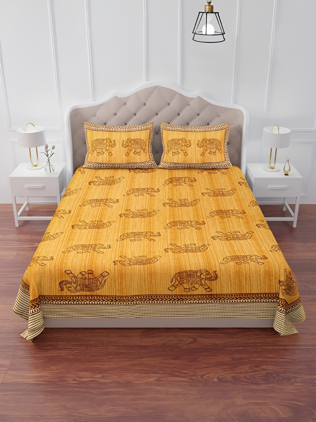 

The Craft Monk Yellow & Brown Ethnic Motifs King Bedsheet with 2 Pillow Covers