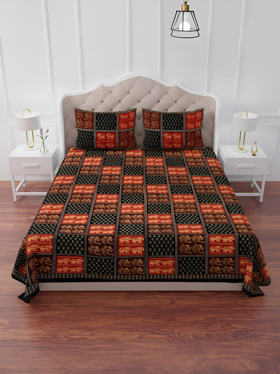 

The Craft Monk Black & Brown Geometric King Bedsheet with 2 Pillow Covers