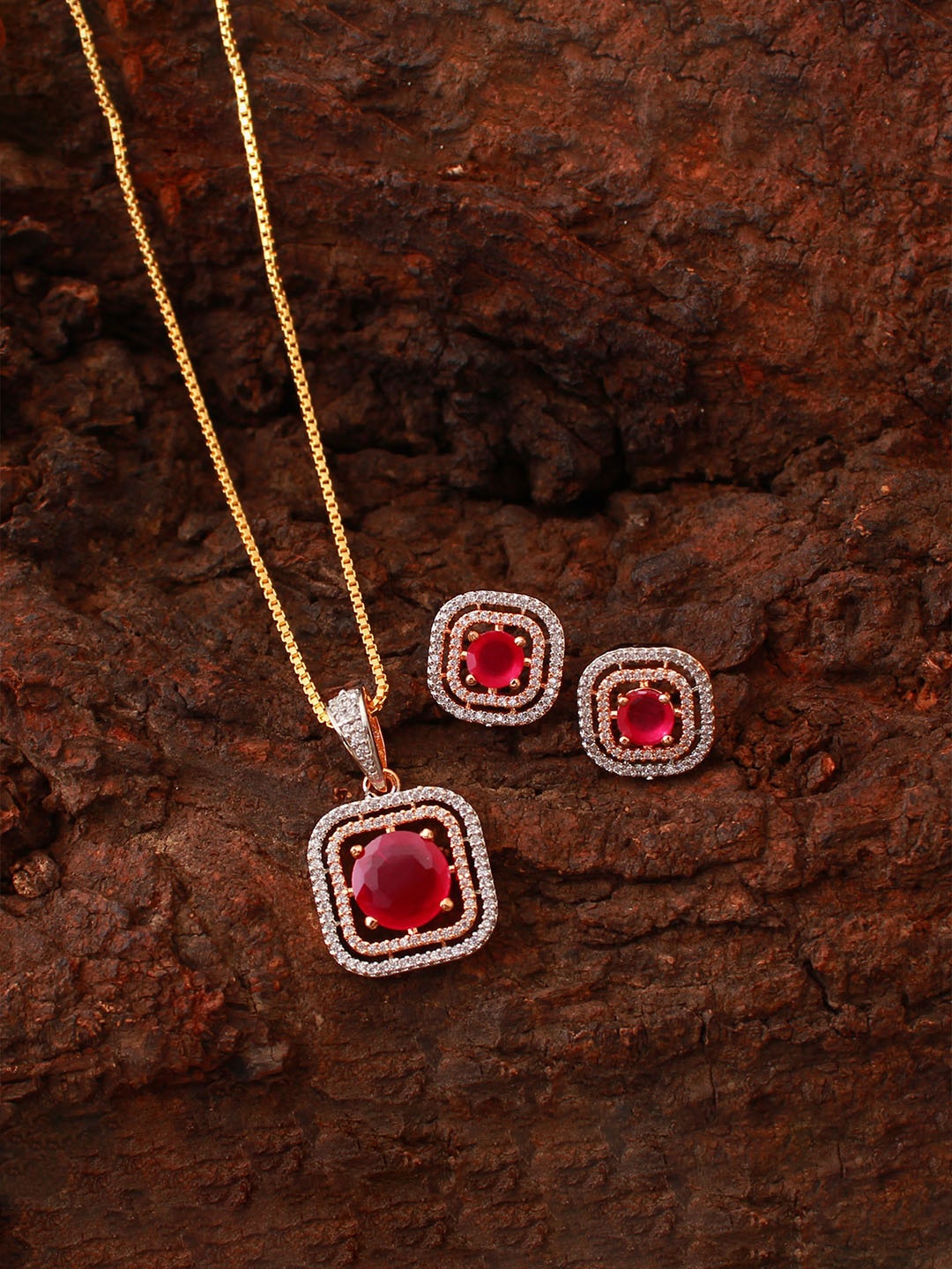 

Mirana Gold-Plated Cubic Zirconia Studded Pendant and Earrings