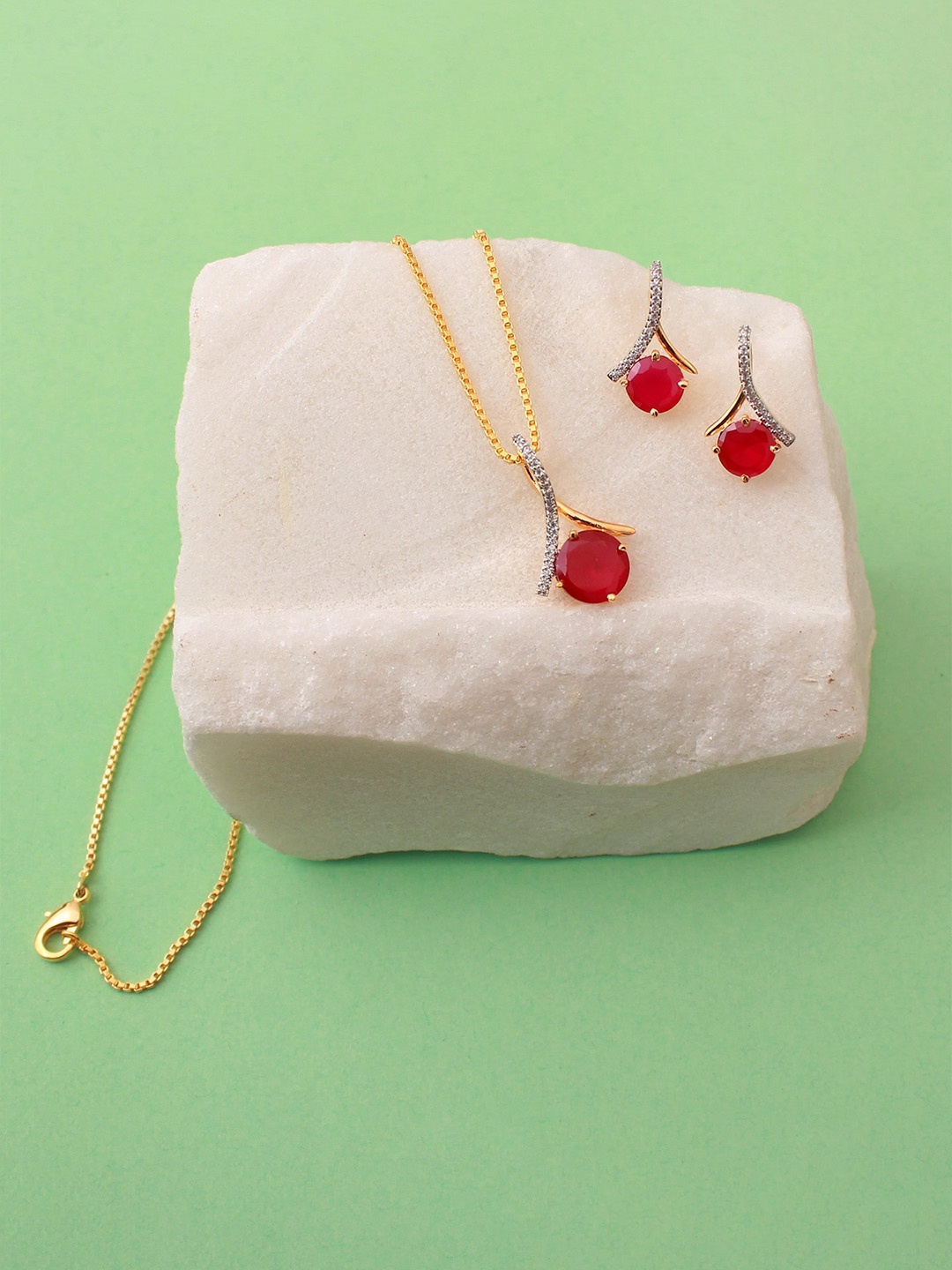 

Mirana Gold-Plated Cubic Zirconia Studded Pendant and Earrings