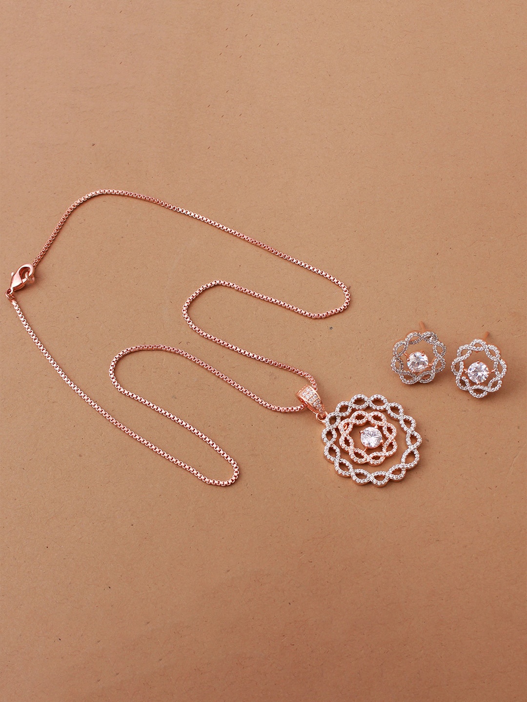 

Mirana Rose-Gold Plated CZ-Studded Pendant With Earrings
