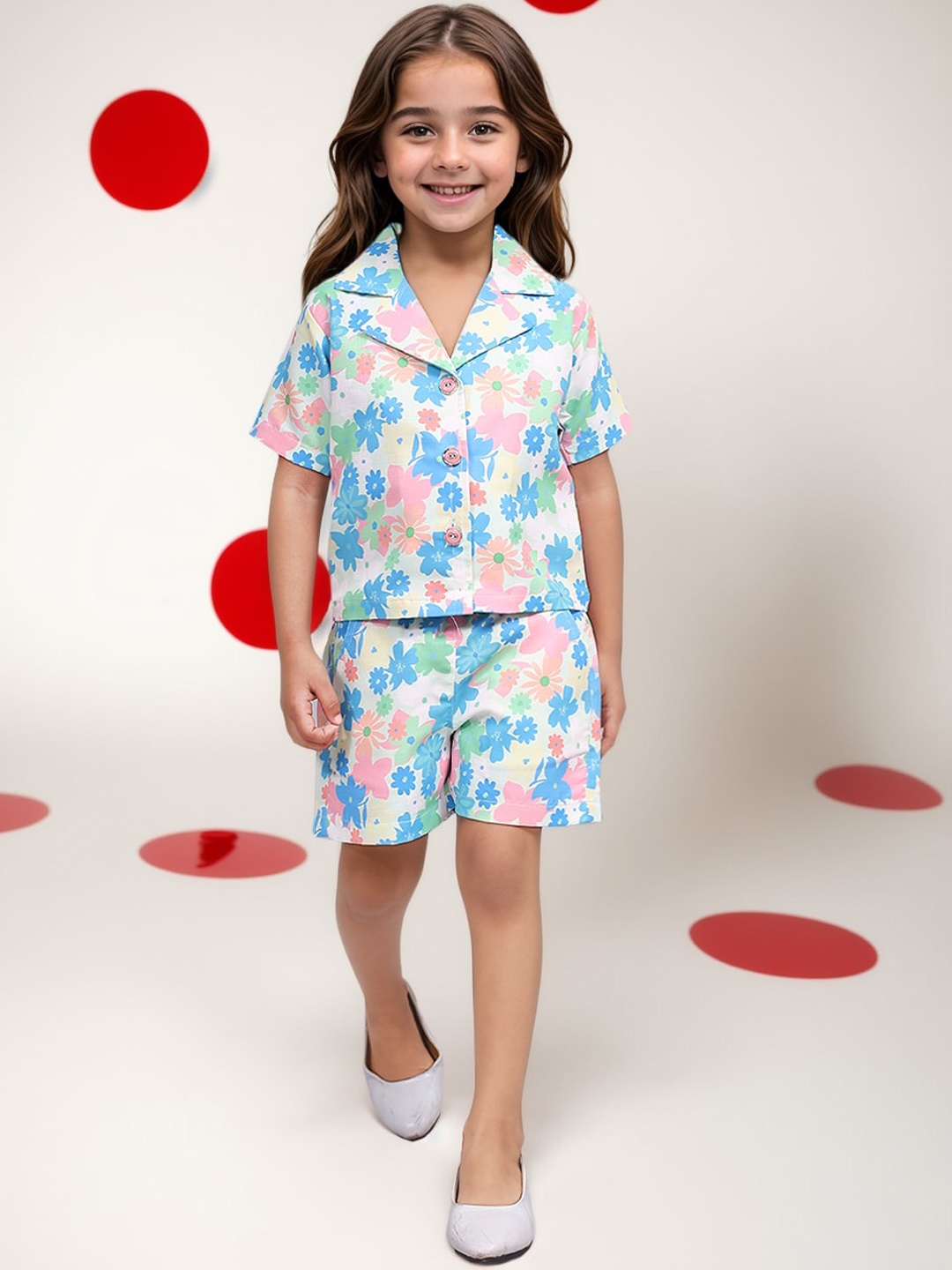 

Toonyport Girls Printed Pure Cotton Shirt with Shorts, Green