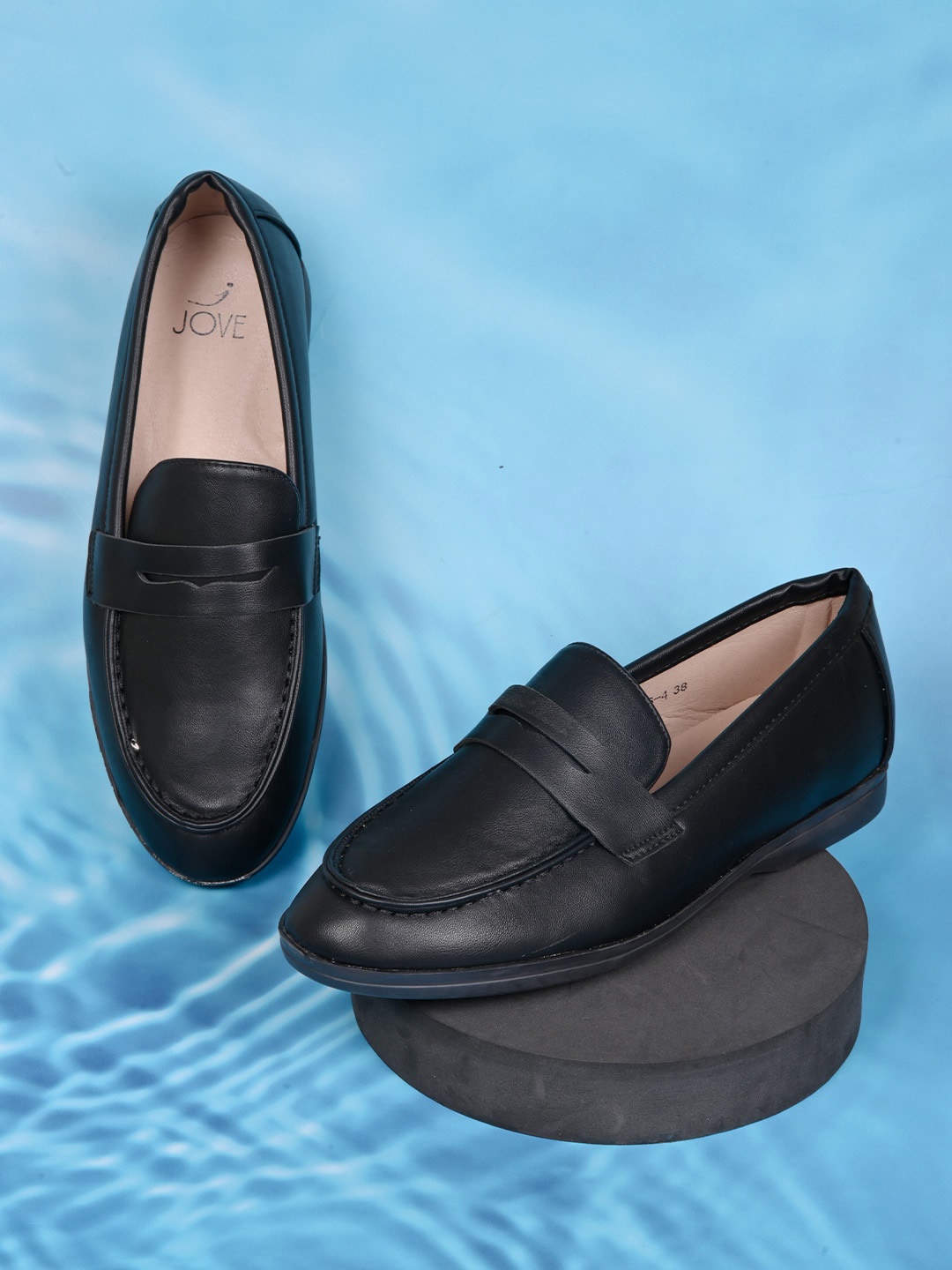 

Jove Women PU Loafers, Black