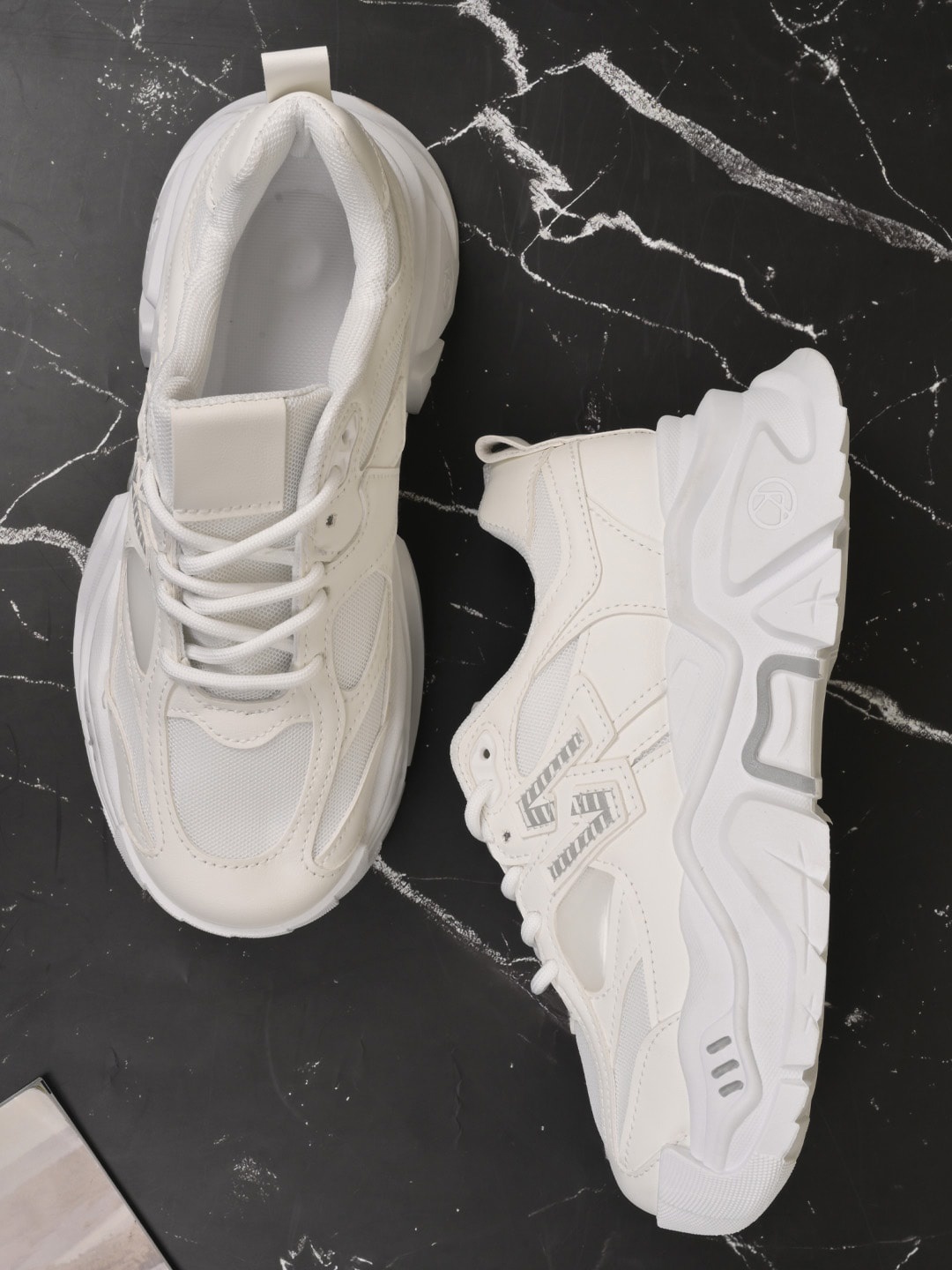 

Jove Women Woven Design PU Sneakers, White