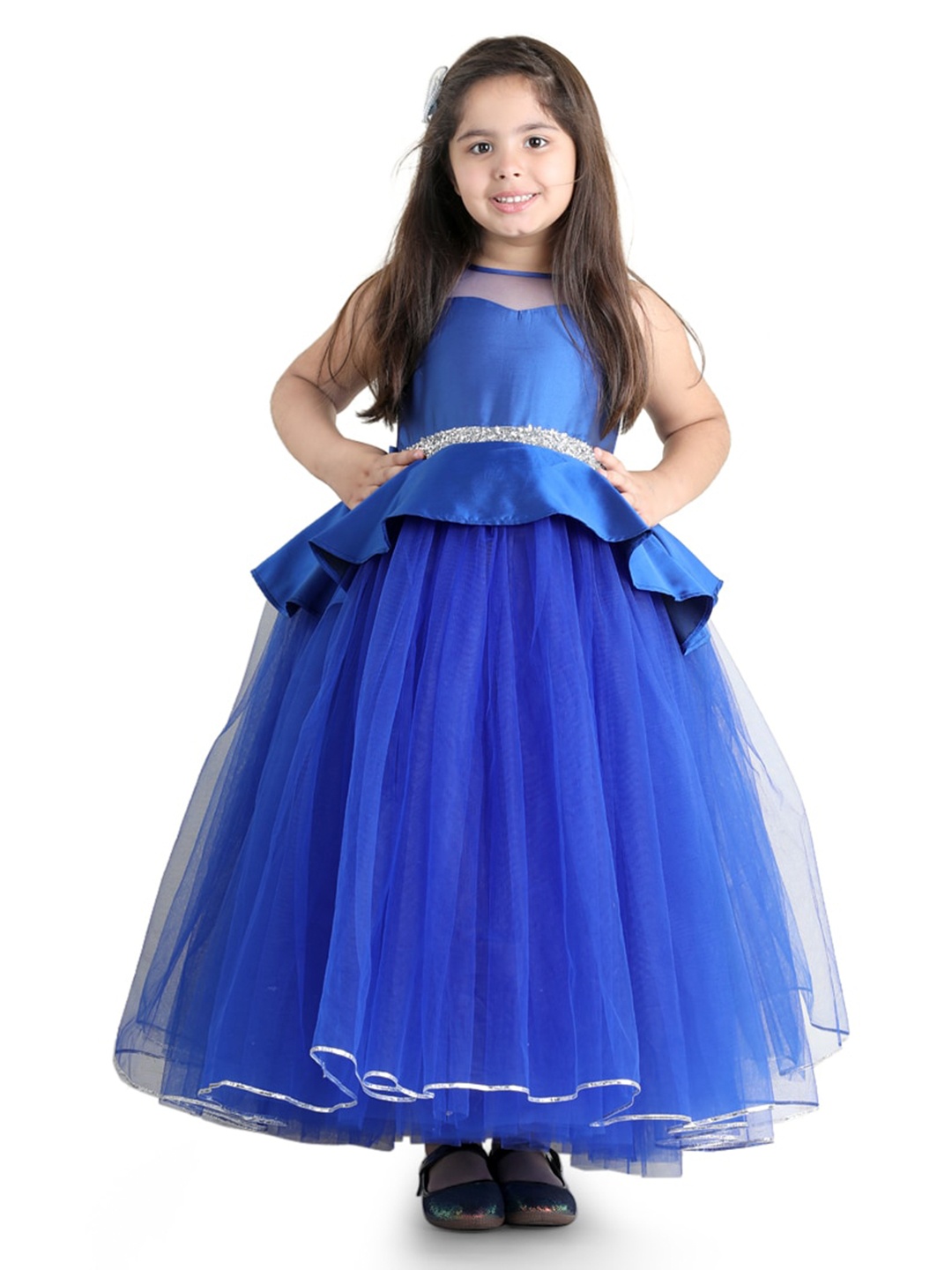 

Toy Balloon kids Girls Embellished Net Fit & Flare Maxi Dress, Blue