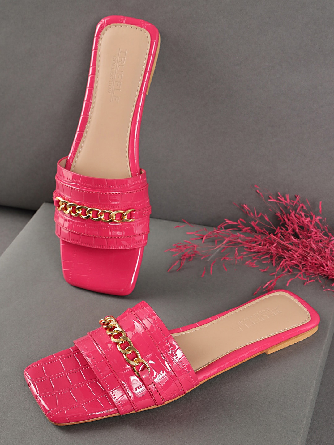 

Truffle Collection Embellished Open Toe Flats, Pink