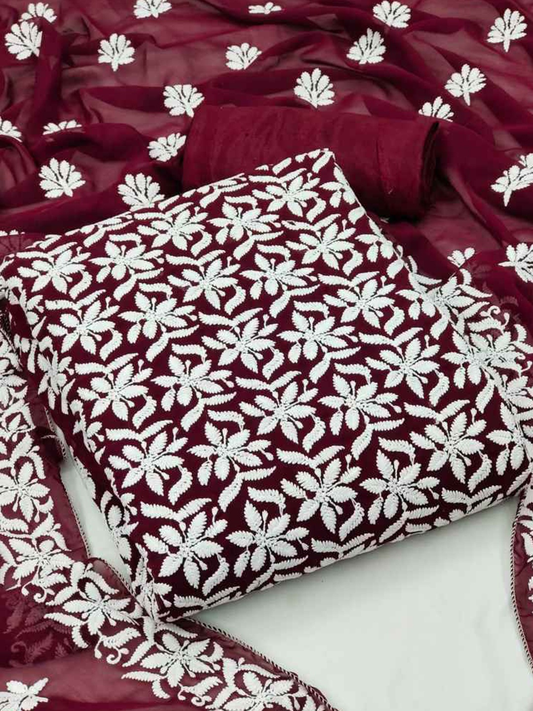 

faxofab Silk Georgette Unstitched Dress Material, Maroon