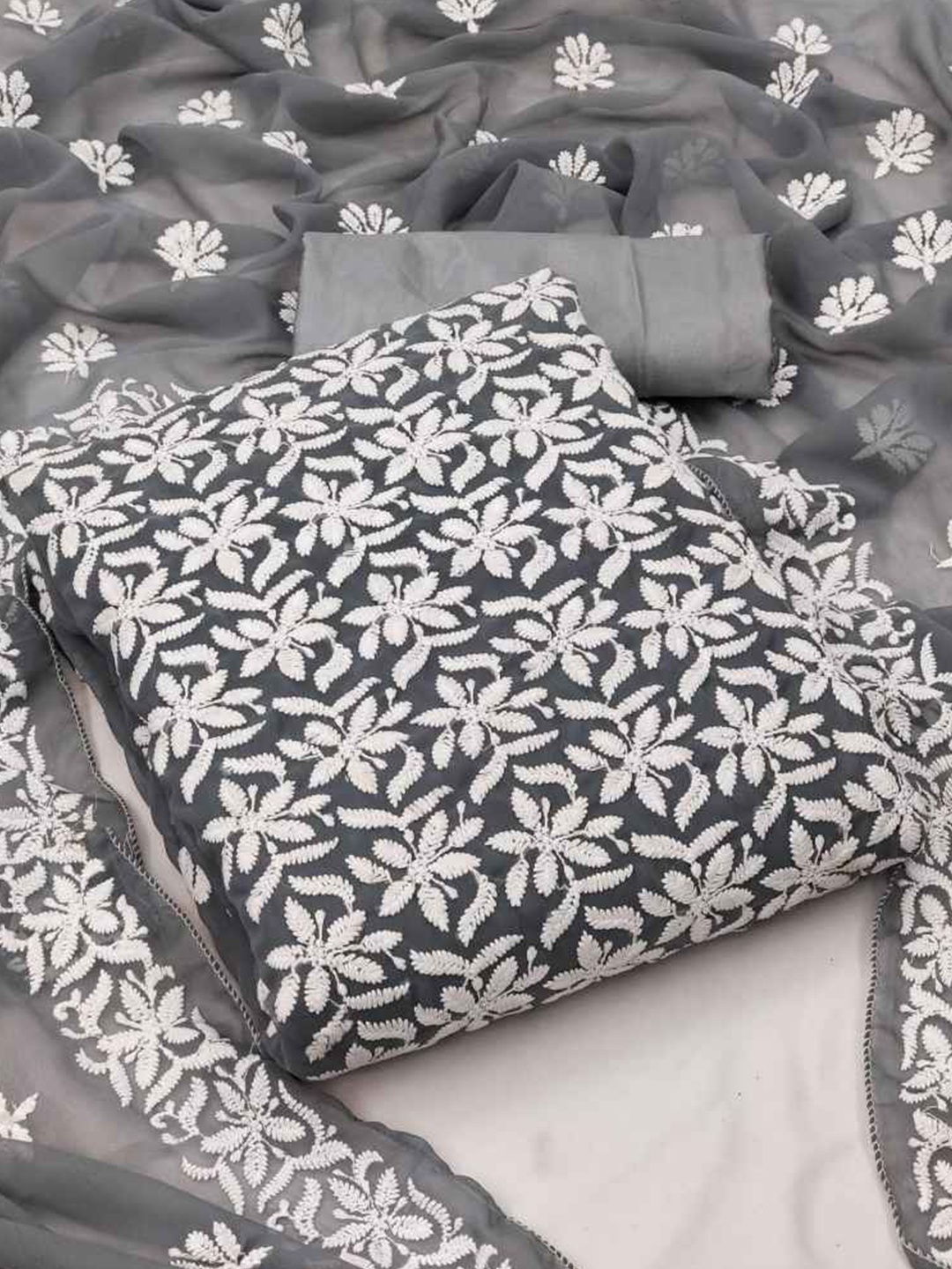 

faxofab Silk Georgette Unstitched Dress Material, Grey