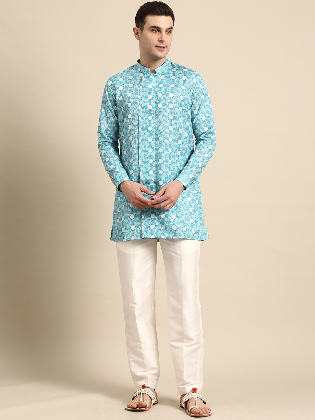 

Sayisha Men Ethnic Motifs Printed Pure Cotton Kurta with Trousers, Blue