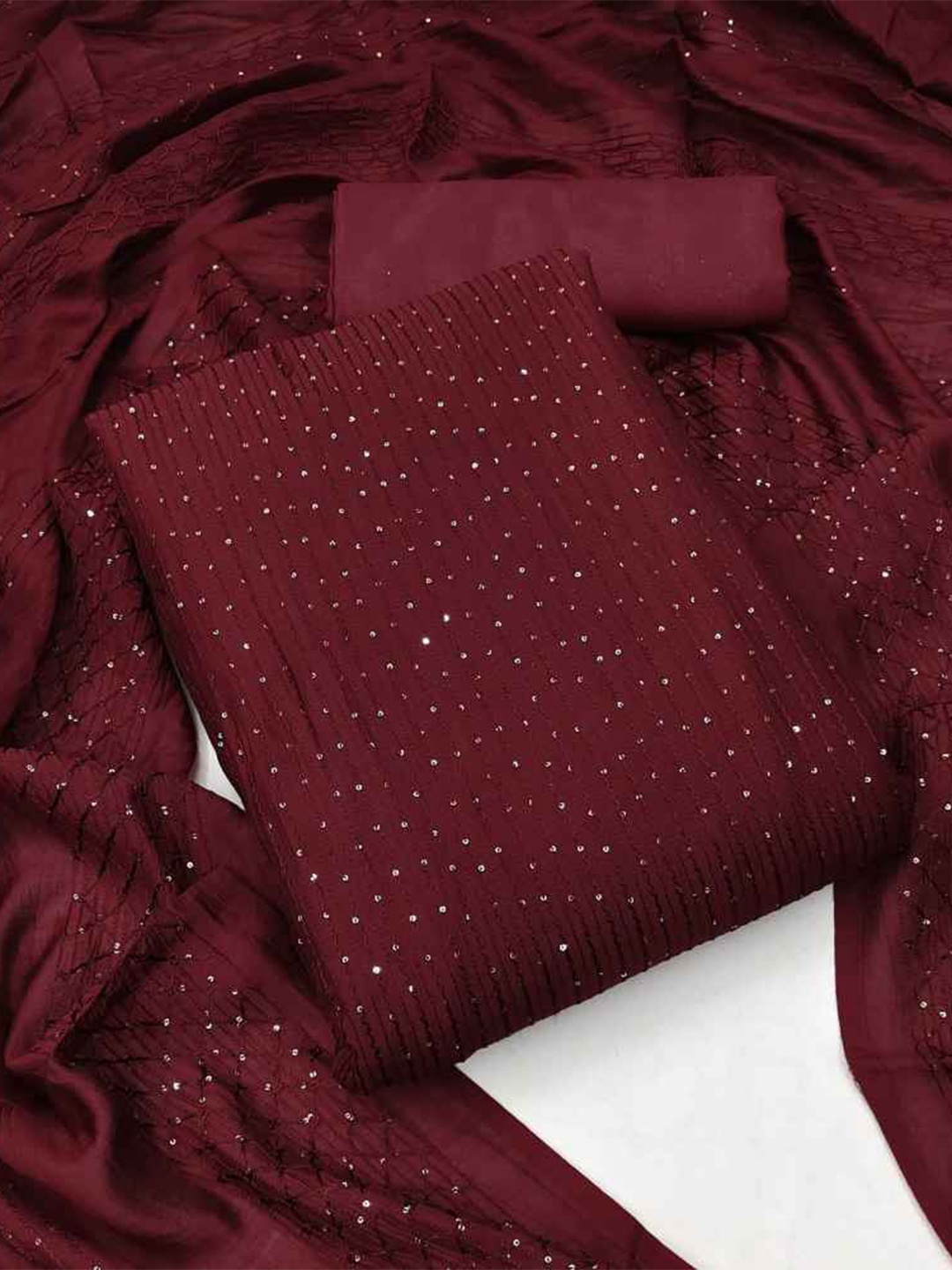 

faxofab Silk Georgette Unstitched Dress Material, Maroon