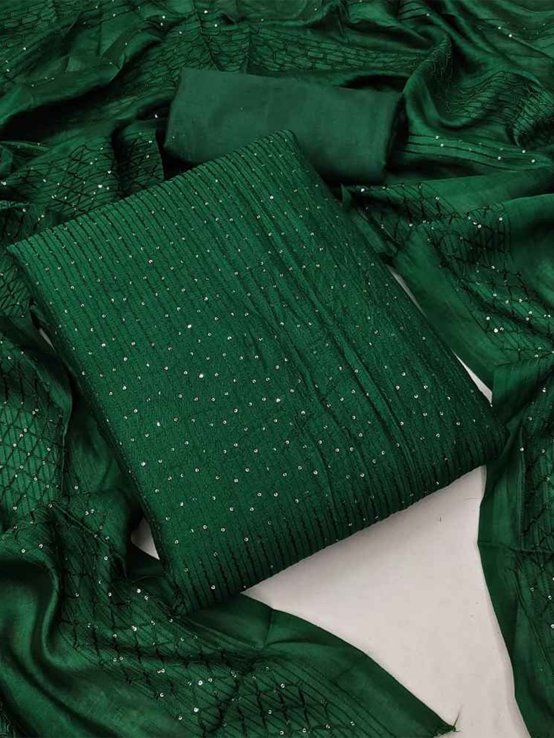 

faxofab Silk Georgette Unstitched Dress Material, Green