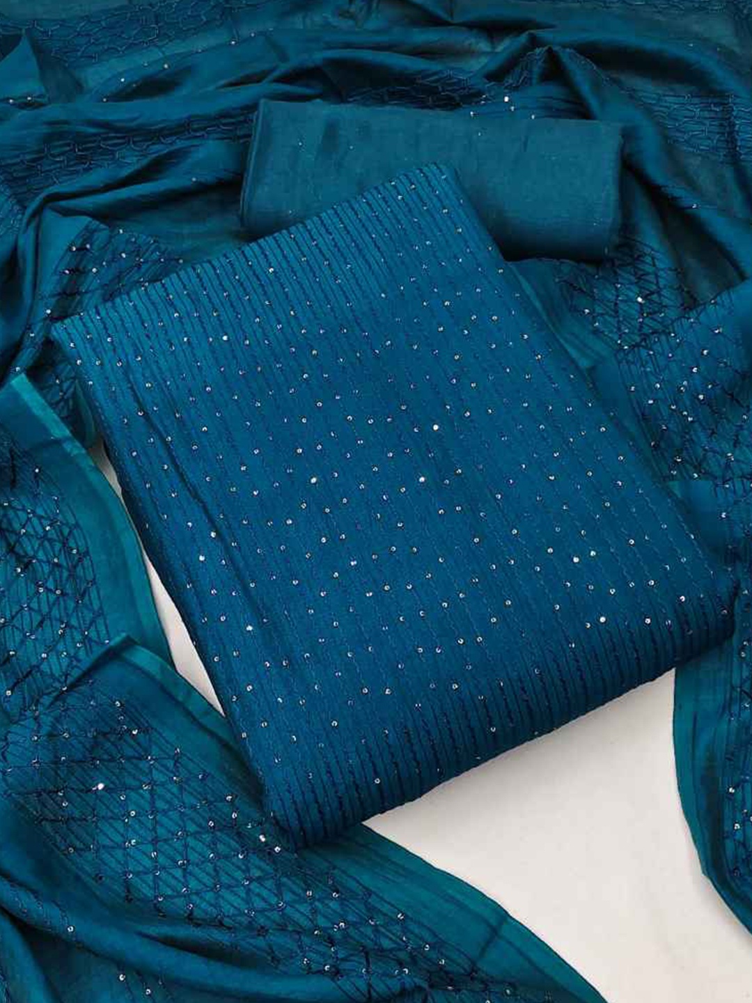 

faxofab Silk Georgette Unstitched Dress Material, Blue