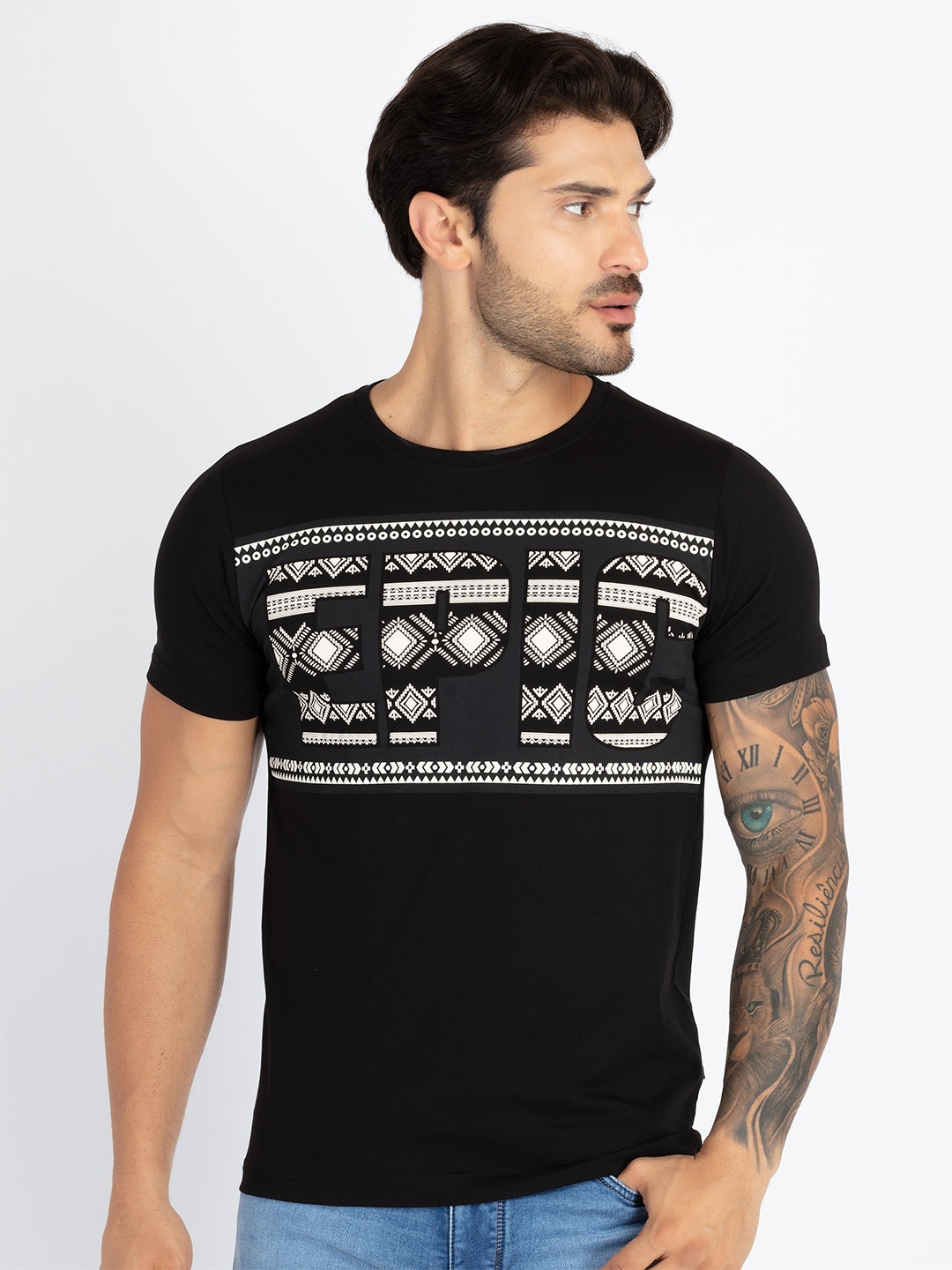 Status Quo Typography Printed Cotton T-shirt, Black
