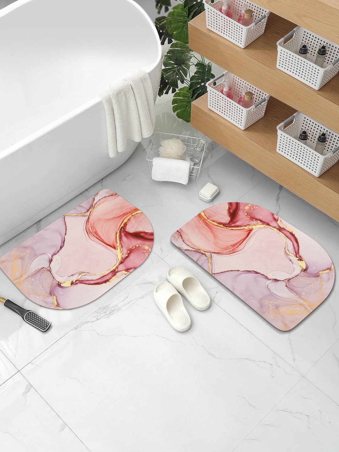 

Aura 2-Pcs Pink & Purple Abstract Printed Water Absorbent Bath Rugs