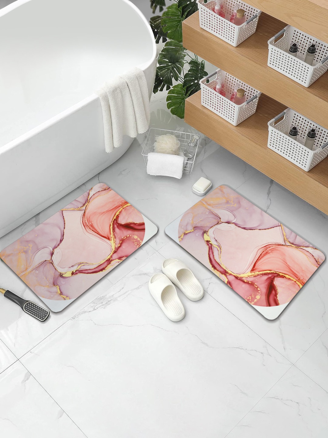 

Aura 2-Pcs Pink & Purple Abstract Printed Water Absorbent Bath Rugs