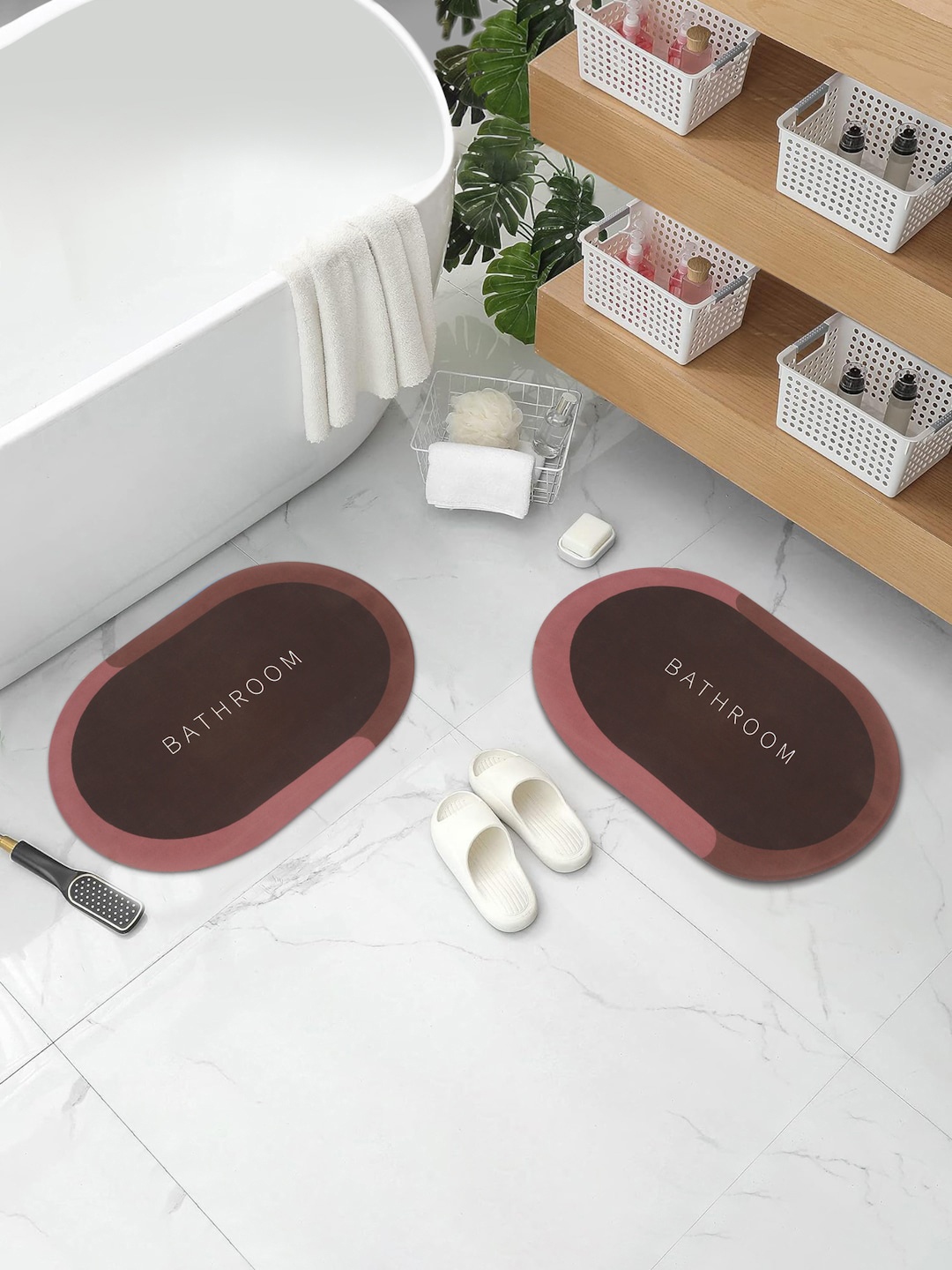 

Aura 2-Pcs Brown Typography Printed Water Absorbent Bath Rugs
