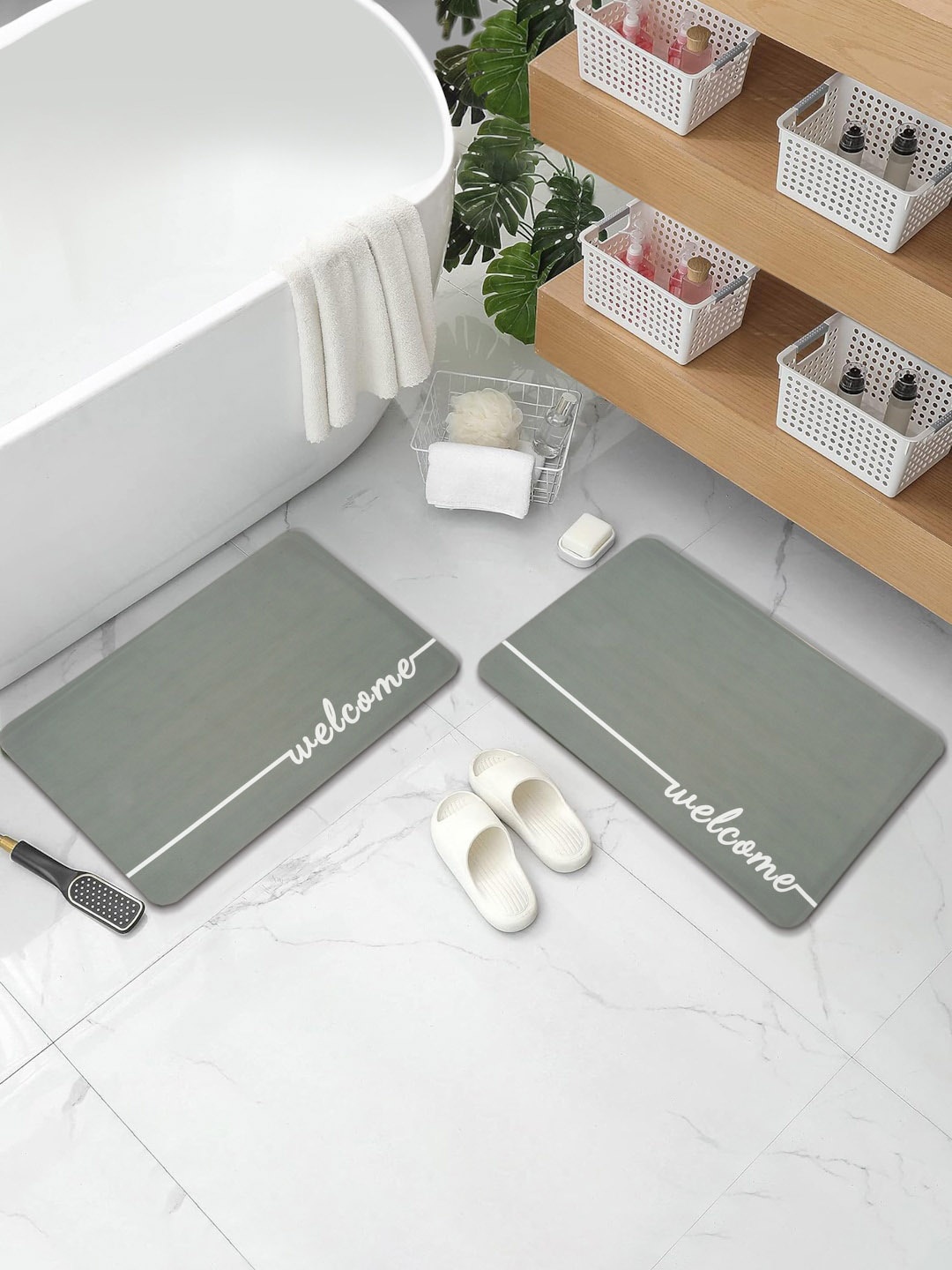 

Aura 2-Pcs Grey & White Abstract Printed Water Absorbent Bath Rugs