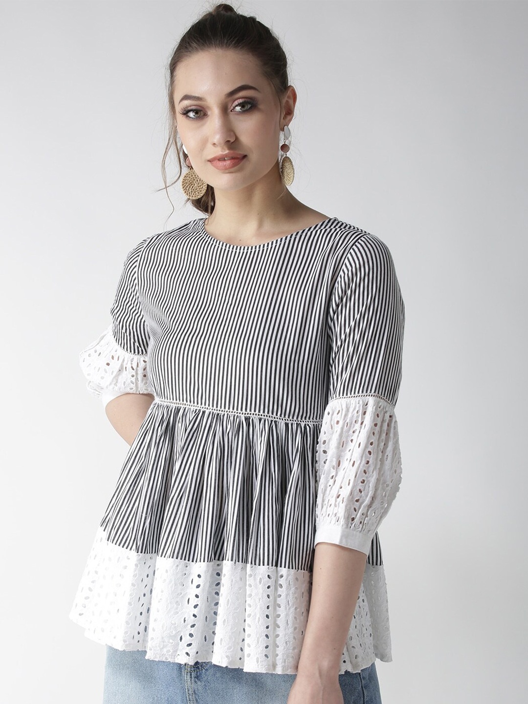 

BAIRAJ Striped Ethnic Top, Black