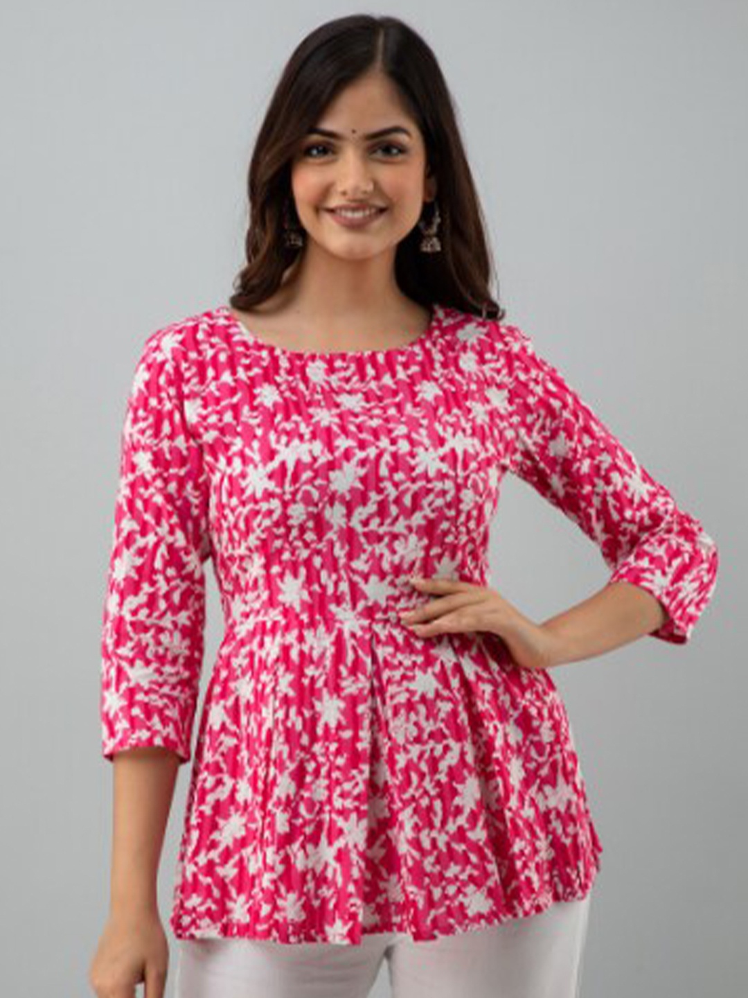 

BAIRAJ Floral Printed Peplum Top, Pink