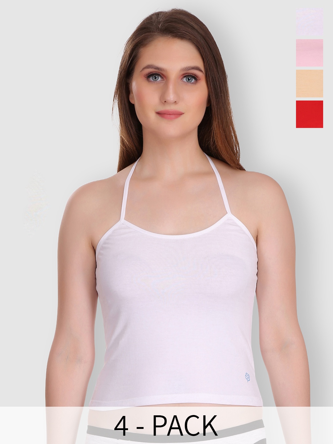 

Selfcare Pack of 2 Solid Cotton Short Slip Halter Neck Camisoles - SN0290, Red