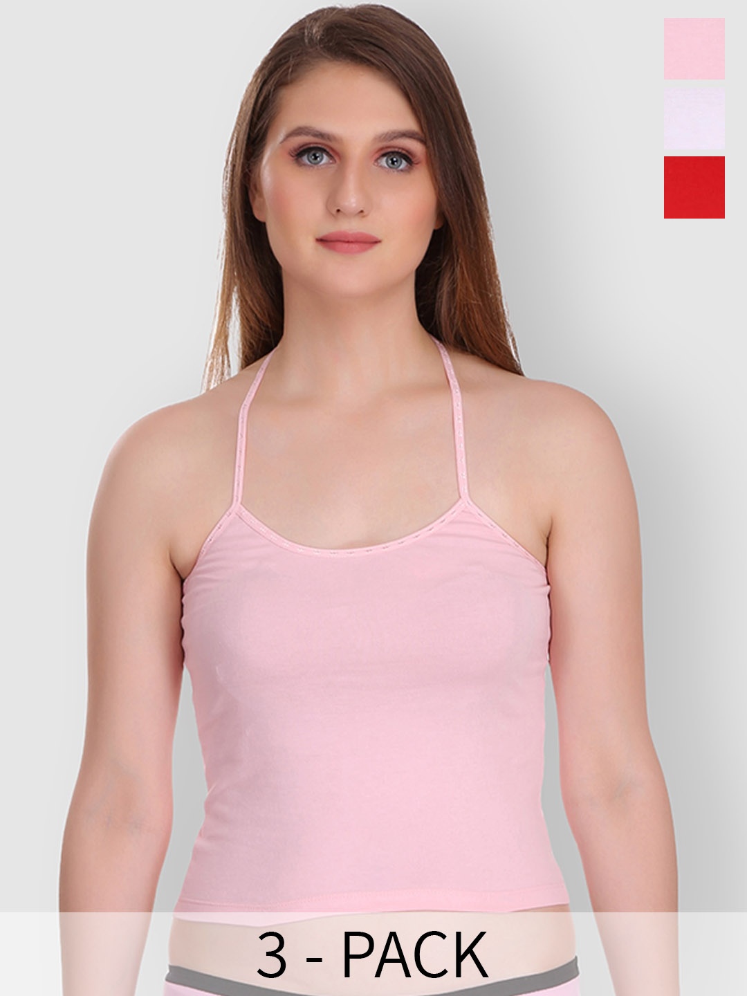 

Selfcare Pack of 2 Solid Cotton Short Slip Halter Neck Camisoles - SN0406, White