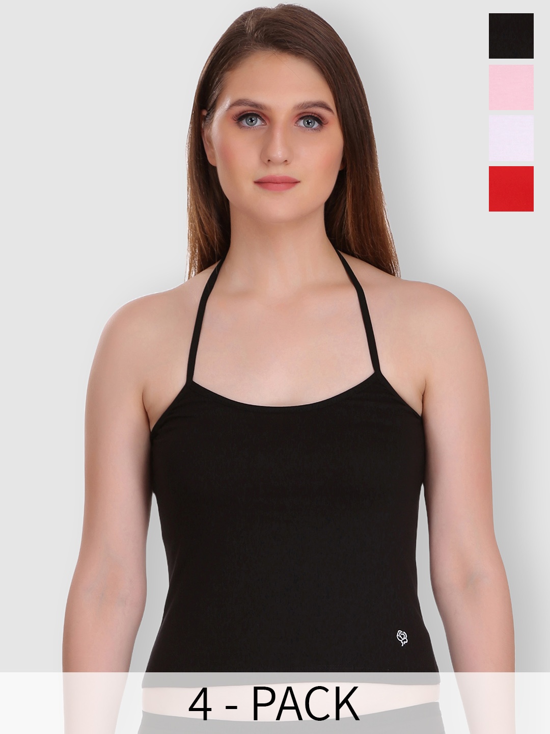 

SELFCARE Pack Of 2 Short Slip Halter Neck Camisoles SN0291, Pink
