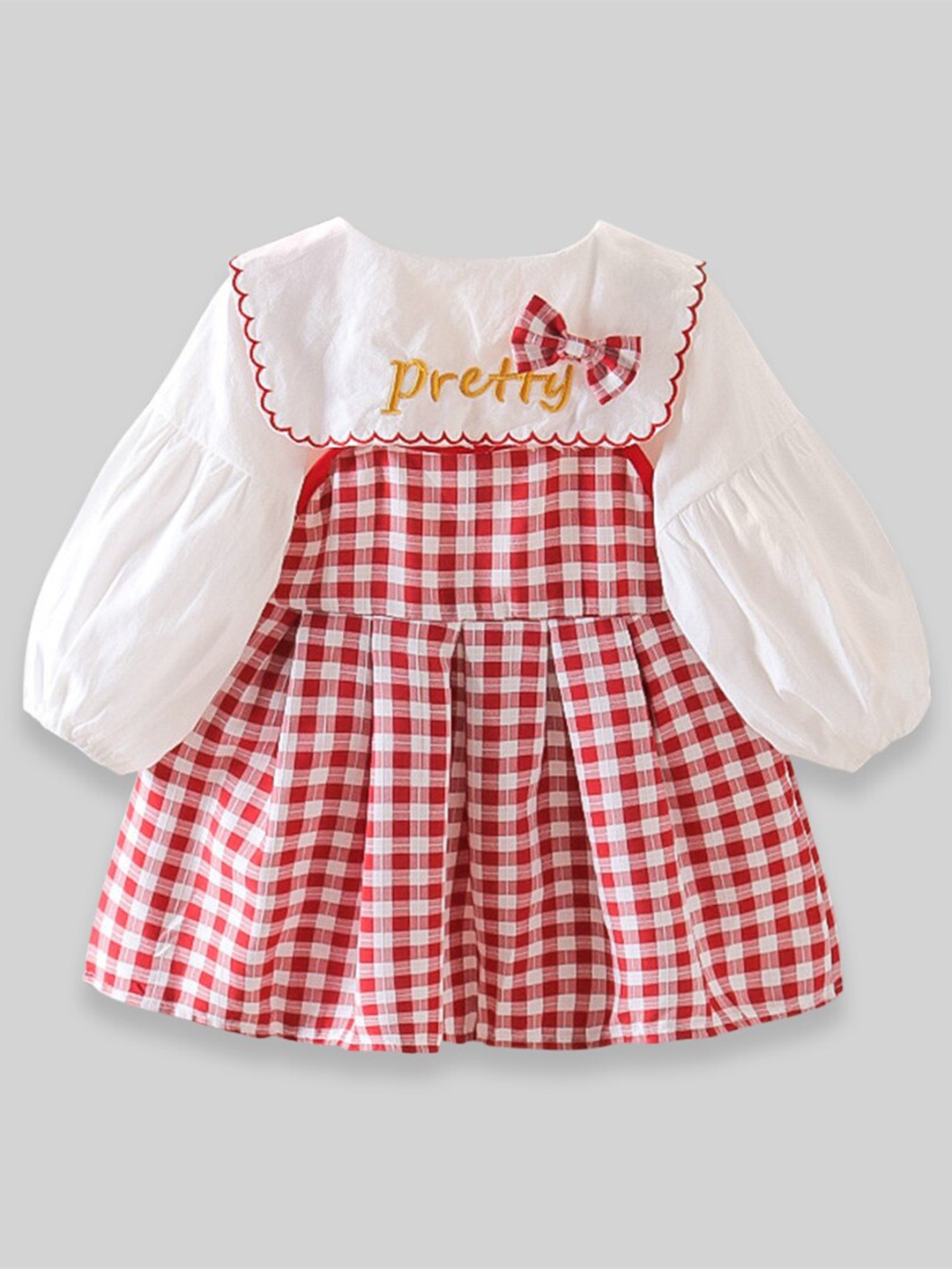 

INCLUD Girls Checked Cotton Fit & Flare Dress, Red