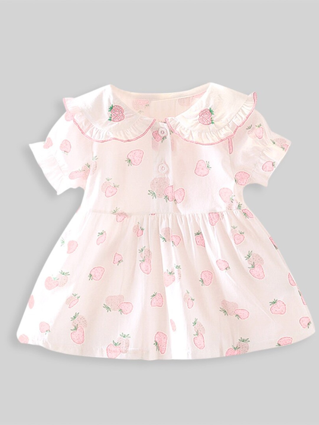

INCLUD Girls Print Cotton Peter Pan Collar Puff Sleeve Fit & Flare Dress, Pink