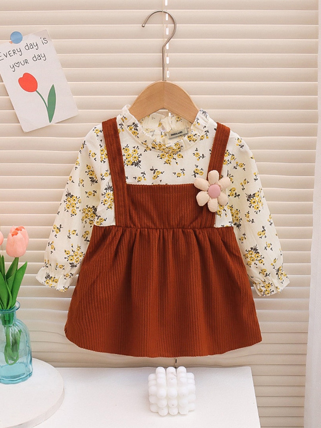 

INCLUD Floral Printed Cotton Flared Pinafore Dress, Maroon